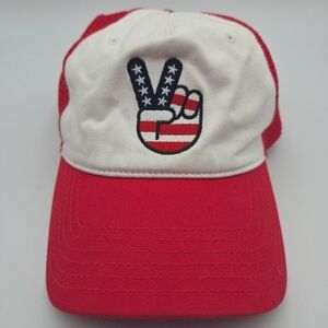 Vintage Mighty Fine Peace Sign Americana Snap Back Hat Cap EUC American FLAG